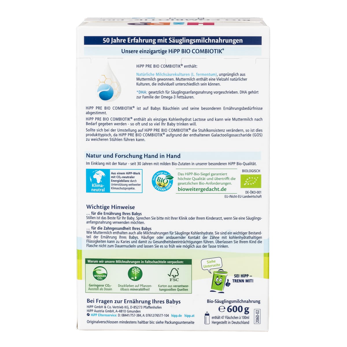 HiPP german stage pre bio combiotik baby formula | Organic Formula Hub