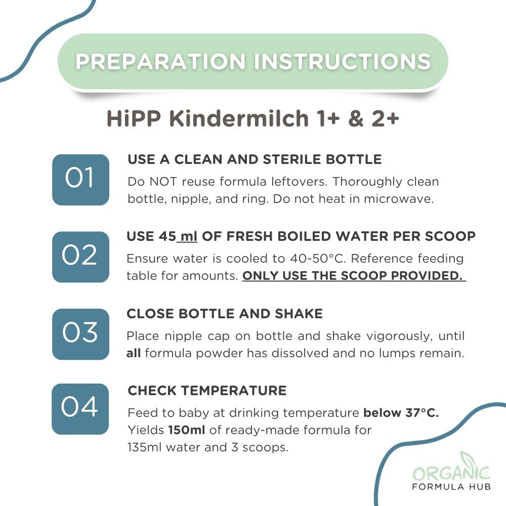 HiPP PUR 1+ Years Toddler Formula preparation instructions | Organic Formula Hub 